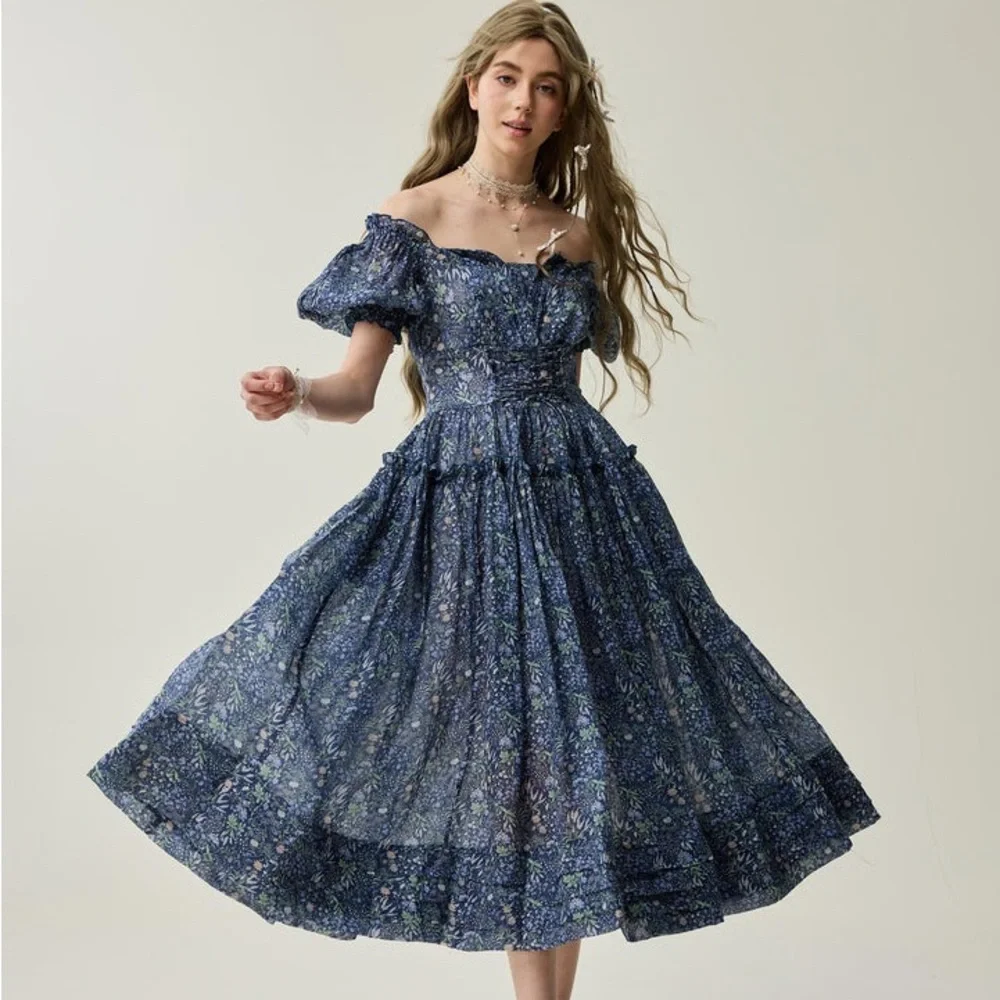 NWOT Linenniave JULIA 35 FLORAL LINEN DRESS Midnight Floral Medium - Picture 7 of 16